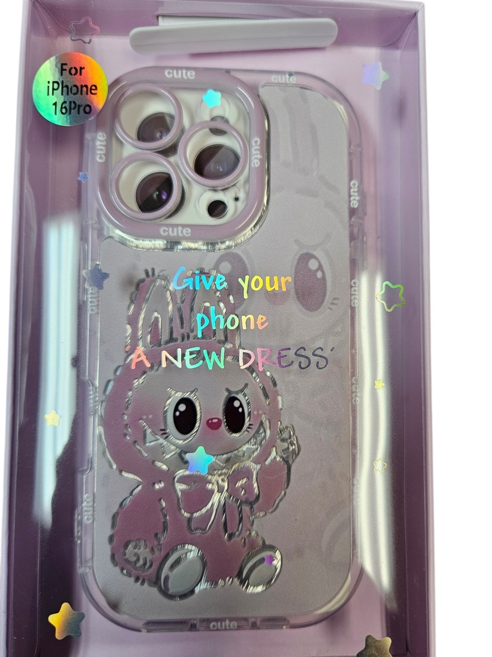 Cute Lavender Bunny Case for iPhone 16 Pro